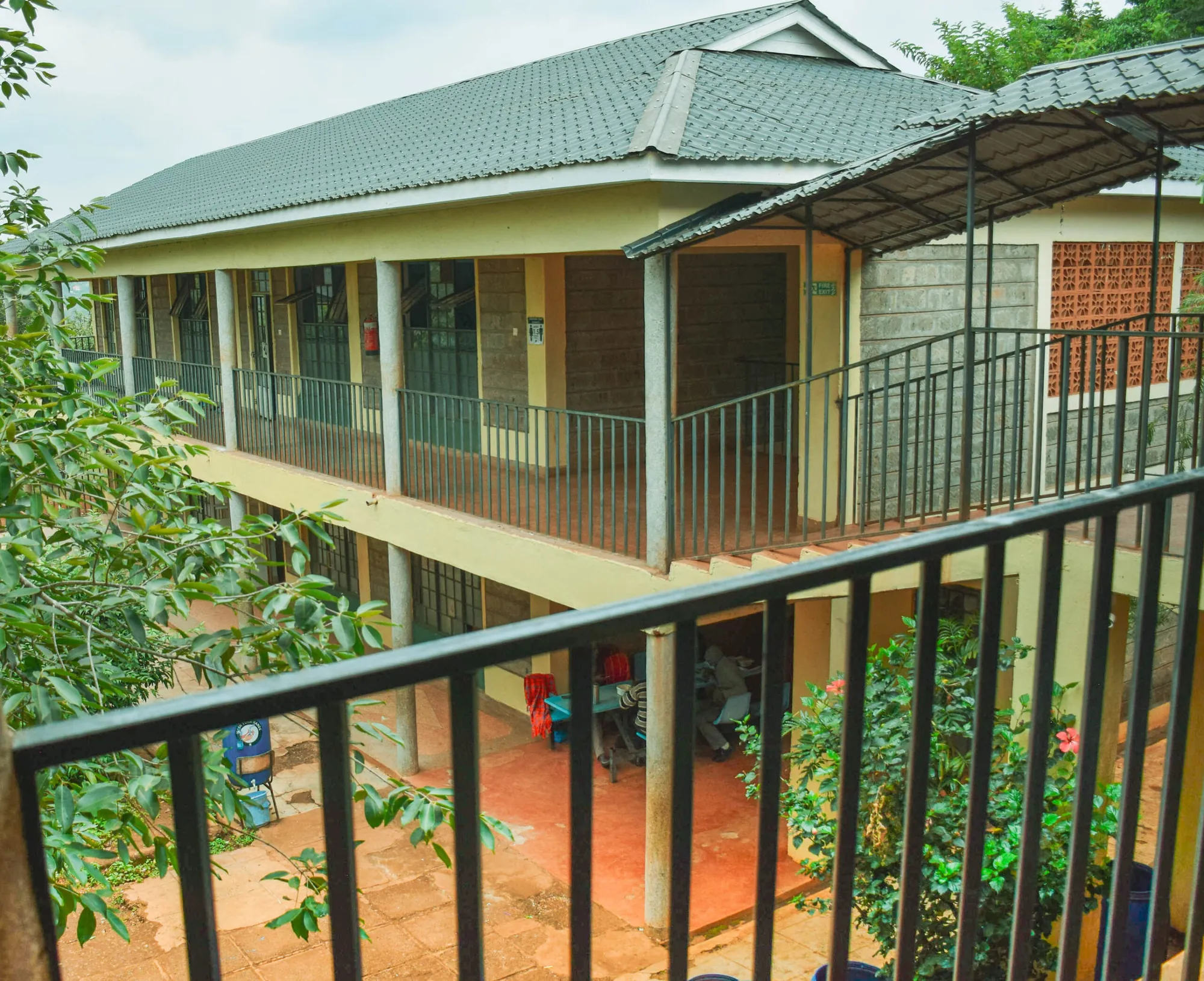 Two-storey classroom block with a balcony seen from above